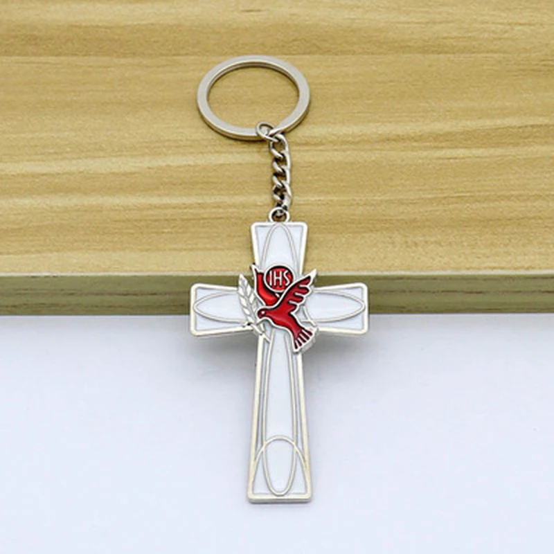 Catholic Christianity Jesus Cross Holy Spirit Peace Dove Jewelry Necklace Exquisite Car Fashion Keychain Pendant