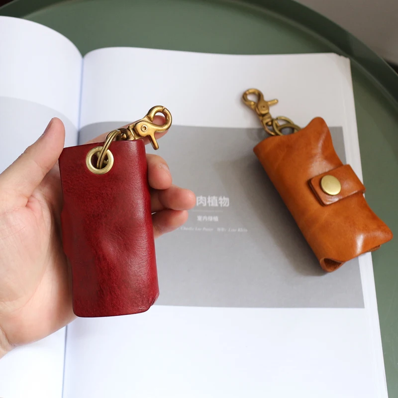 Luxury Key Bag Men Cowhide Leather Top End Handmade Vintage Housekeeper Keychain Women Organizer Hasp Key Chain