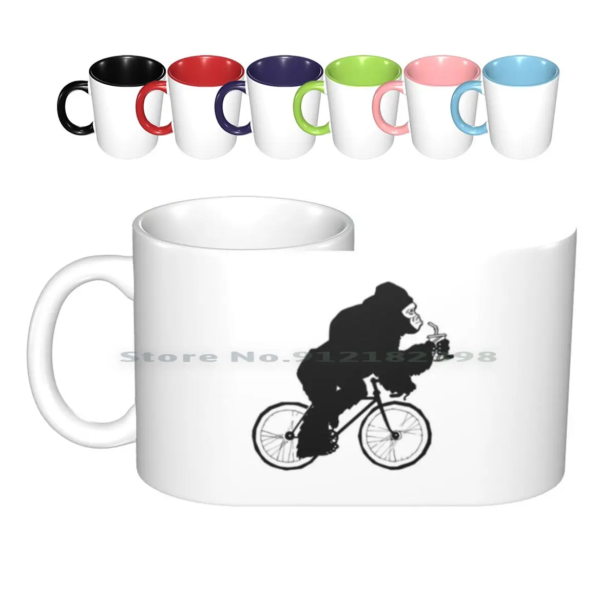 Silverback Gorilla On A Bike Ceramic Mugs Coffee Cups Milk Tea Mug Gorilla Monkey Ape Bicycle Bikes Pedal Tallbike Bikelife