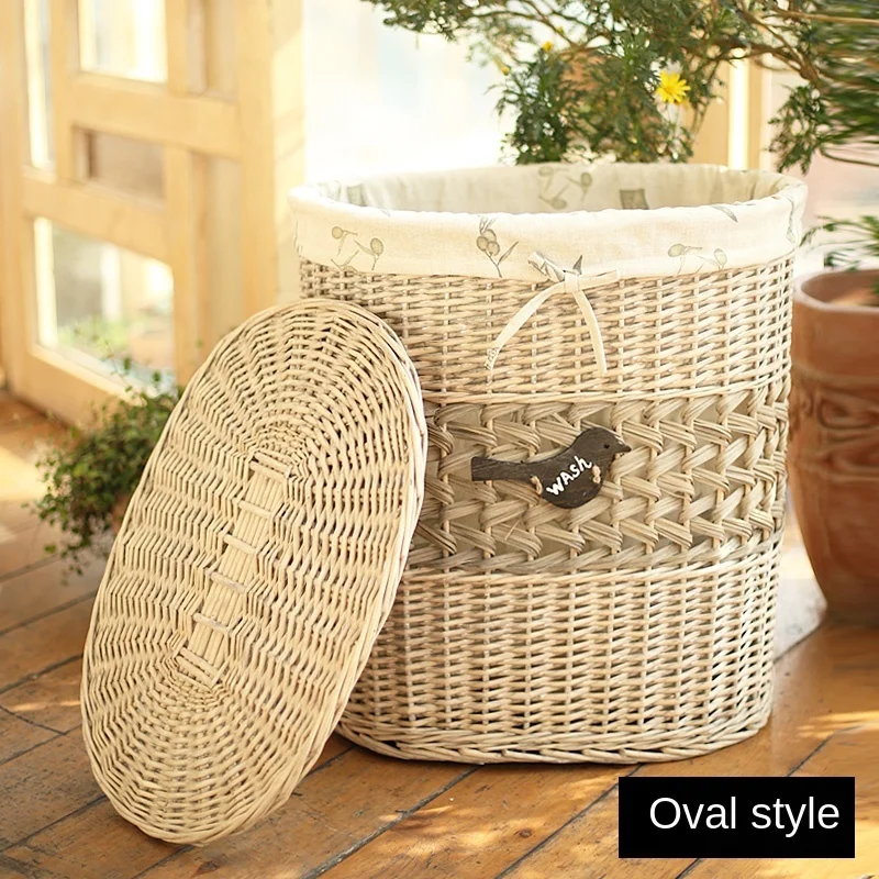 TTLaundry Basket Rattan Wicker Woven DirtyClothes Storage Basket Woven Organizing Box Toy Storage Box Dirty Clothes Bucket Large