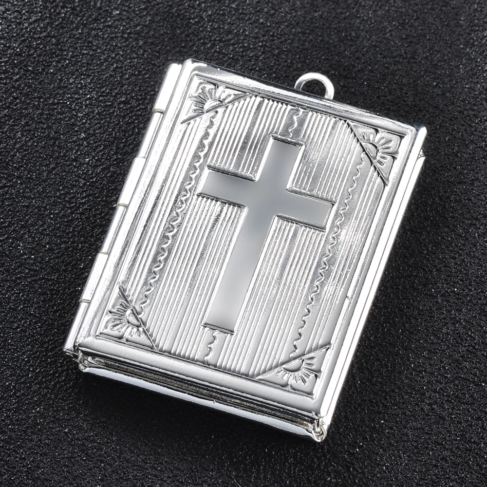 20Pcs/Lot Textbook The Bible Photo Frame Locket Box Pendant Bronze Pendant Vintage European Style Craft DIY Necklace Pendant