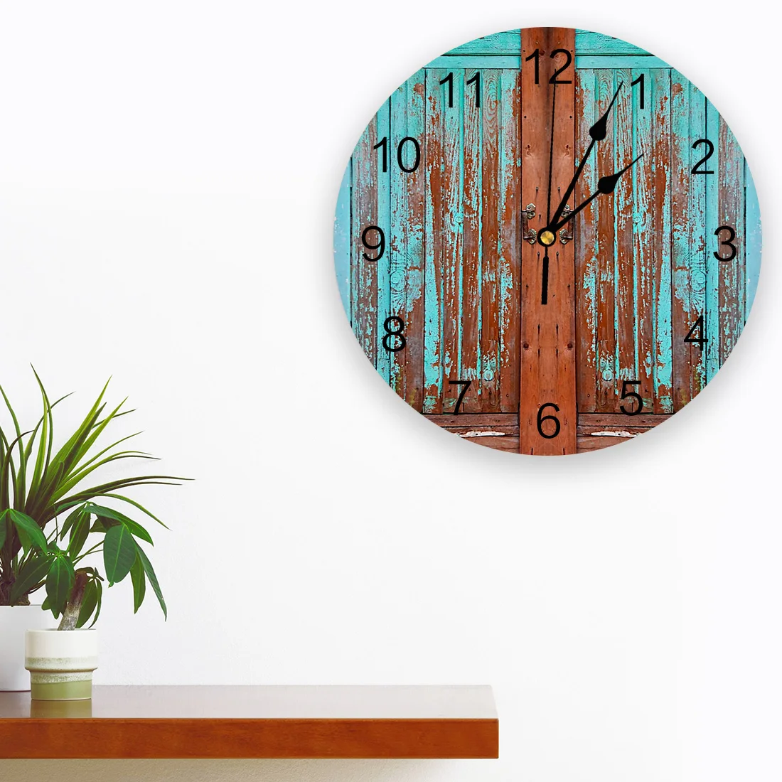 Wood Texture Door Print Wall Clock Wall Art Silent Non ticking Round Wall Watch for Home Decortaion Best Gift