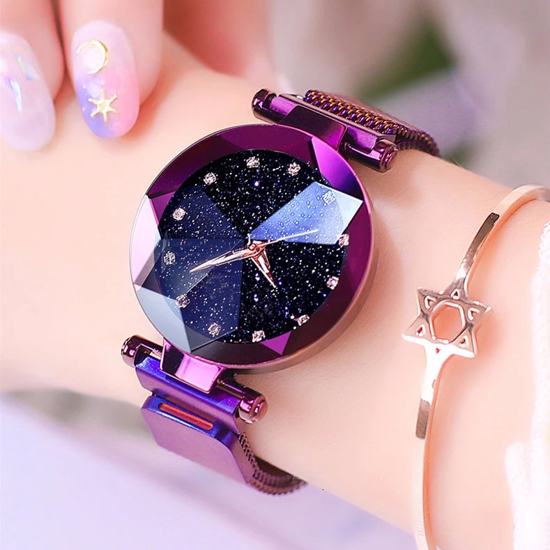 Pop Sale Women Magnet Buckle Starry Sky Big Square Diamond Watch Plush Ladies Geometric Surface Quartz Watch Relogio Feminino