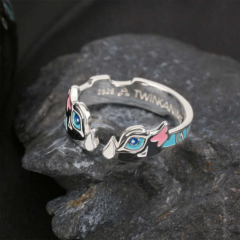 TWINKANIME S925 Sterling Silver Demon Anime Slayer Ring Adjustable About 7-9# For Men Women Holiday&Birthday Gifts