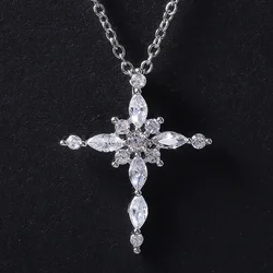 Huitan Dazzling AAA Crystal Zircon Cross Shape Pendant Necklace for Women High Quality Delicate Female Necklaces Fashion Jewelry