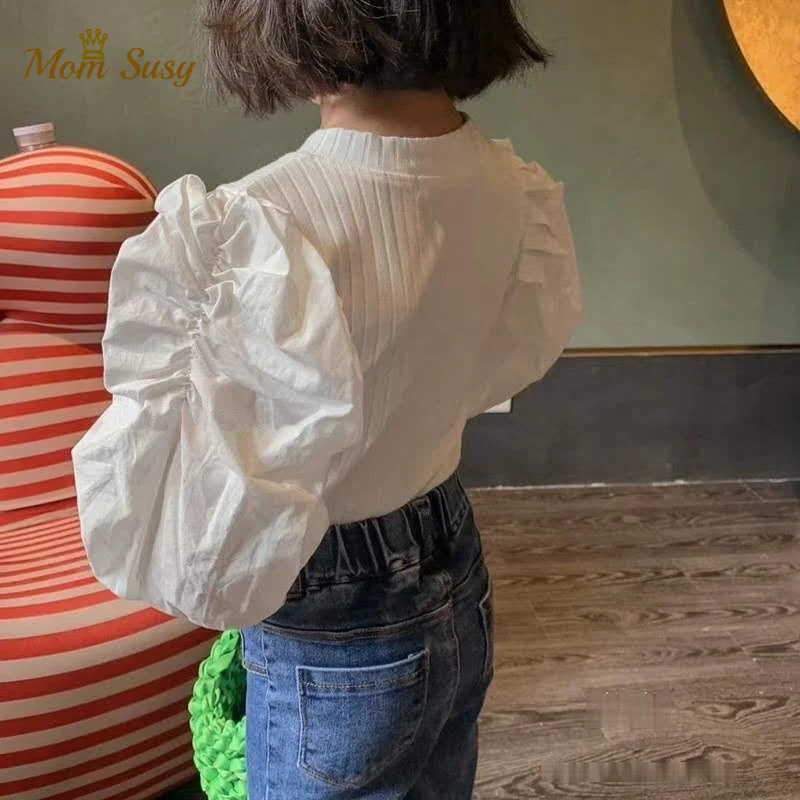 

Fashion Baby Girl Cotton T-Shirt Puff Sleeve Infant Toddler Girl Pincess Knitted Shirt Long Sleeve Fall Spring Top Solid Blouse