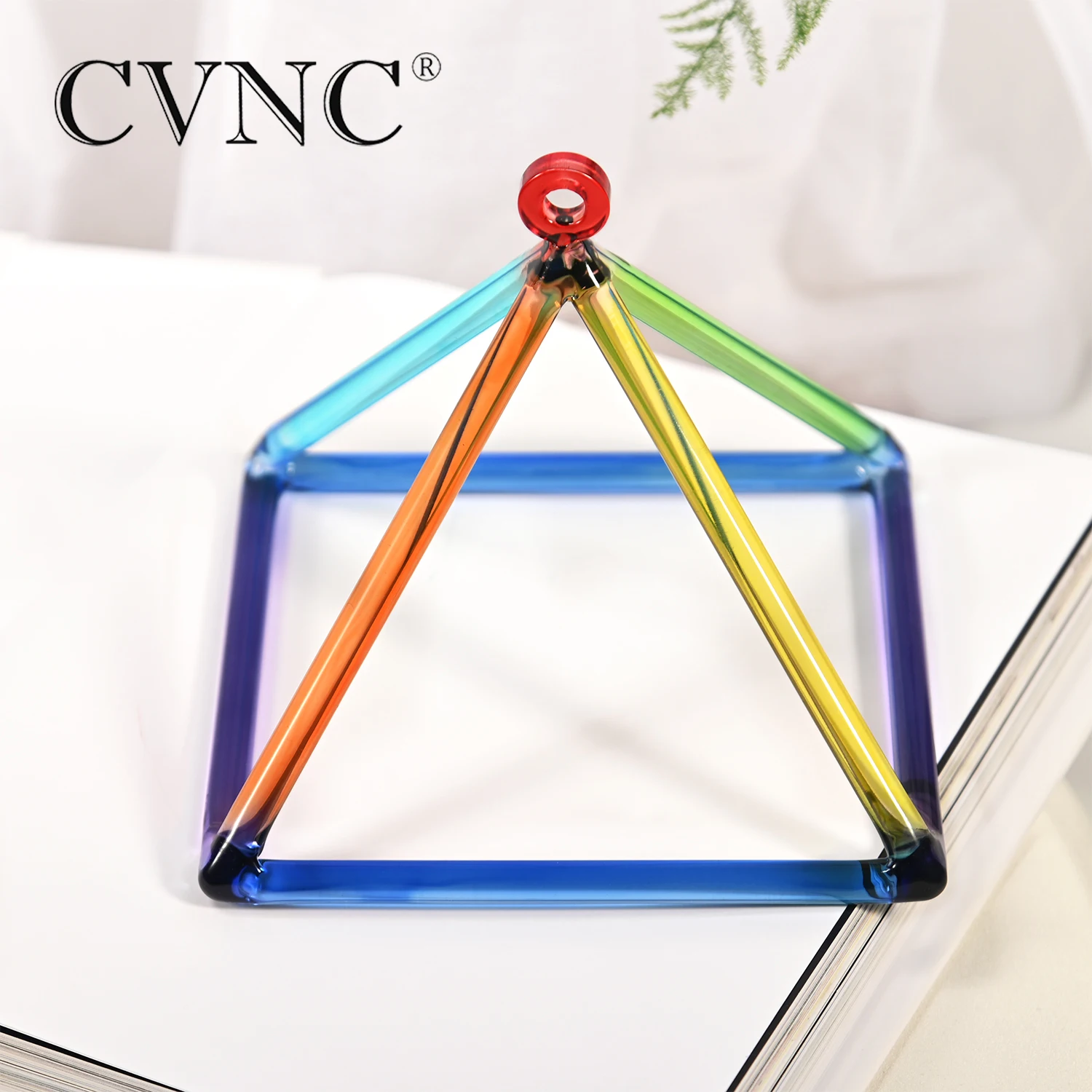 CVNC 8 Inch Rainbow Clear Quartz Crystal Singing Pyramid for Meditation and Sound Healing with Free Mallet