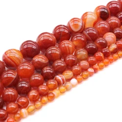 Cuentas de ágata de rayas rojas de piedra Natural para la fabricación de joyas DIY, pulsera y collar, 4/6/8/10/12 /14mm, hebra de 15 pulgadas, venta al por mayor