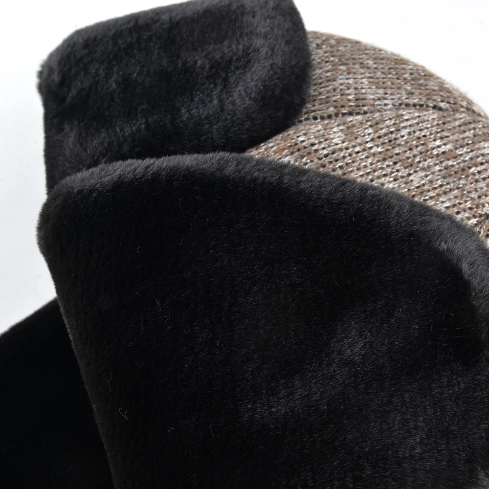 Knitted Bomber Hat For Men Winter Faux Fur Earflap Beanies Outdoor Warm Double Layer Snow Hats High Quality Men\'s Thick Gorras