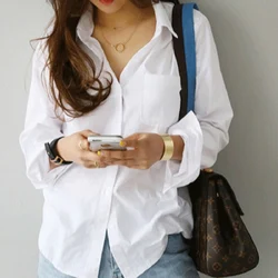 Ladies Loose Shirt Women Blouse Casual Lady Soft White OL Style Womens Tshirt Workwear Office Female Tops Pure New Lapel Blouses