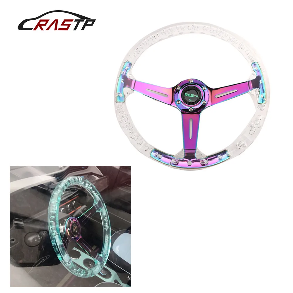 RASTP-Neo Chrome Transparent Colorless Acrylic 340mm 13In Racing Sports Steering Wheel  Drifter Steering Wheel RS-STW029