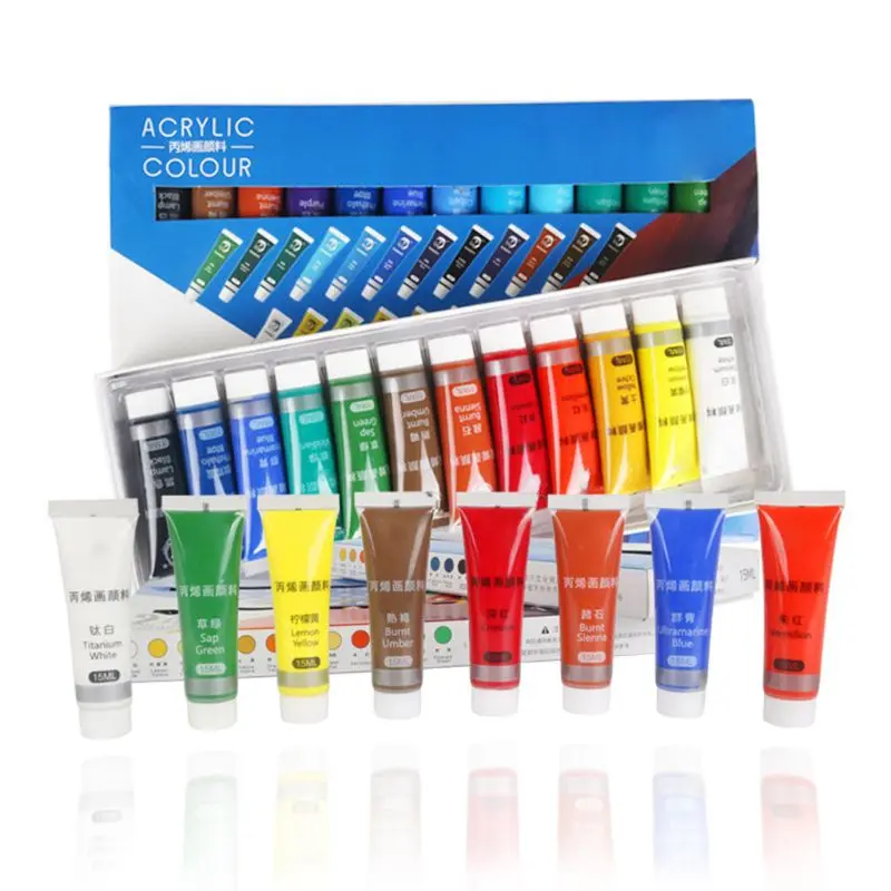 12/24 Colors Professional Acrylic Paints 15ml Tubes Drawing Painting Pigment Hand-painted Wall Paint for Artist DIY