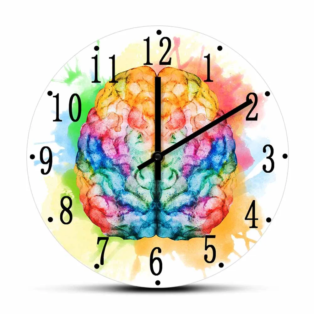 

Colorful Brain Spray Paint Anatomy Printed Wall Clock Medical Office Decor Timepieces Silent Quartz Clock Watch Neurologist Gift