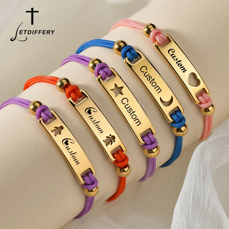 Letdiffery-Pulseras de cadena de acero inoxidable para mujer, brazalete personalizado con corazón, estrella, Luna, rojo, grabado de nombre y fecha