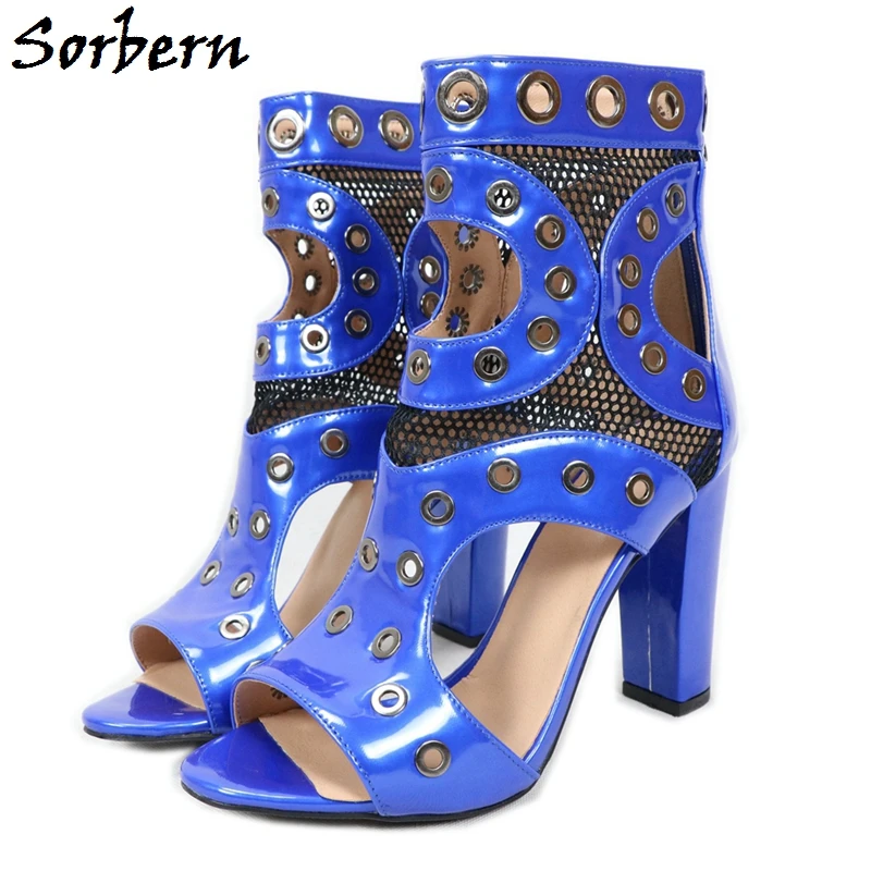 

Sorbern Black Rivet Hole Women Pumps Ankle High Open Toe Stilettos Custom Ladies Dress Heels Chaussures Femme Colors Size 34-47