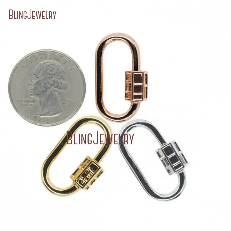 Rose Gold Color  Oval LOCK Glow INLAY  Shape Screw Clasp Lock Carabiner Pave  16x28mm FC29837