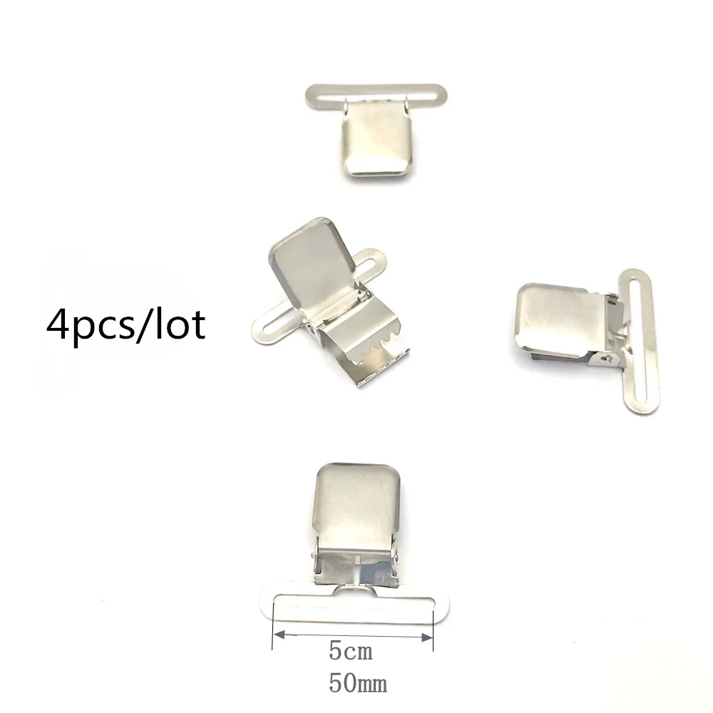 4pcs/lot 50mm DIY Suspender Clip Silver Metal Pacifier Clip Unisex Adult Common Clip 5cm Big Strong Closure Non Slip