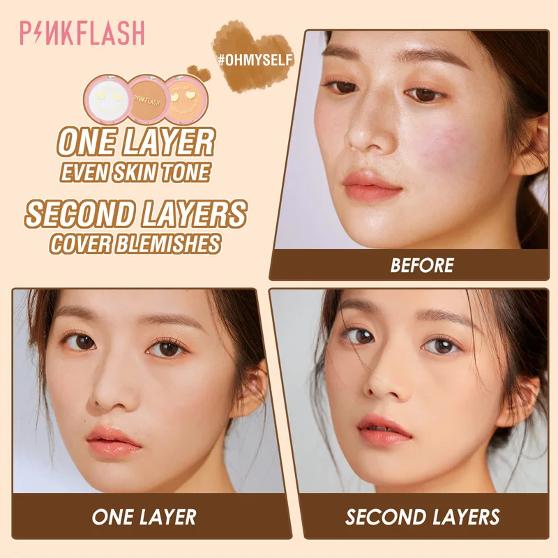 PINKFLASH Matte Pressed Powder Palette Long-lasting Oil Control Moisturizing Full Coverage Face Makeup Setting Powder Cosmetics