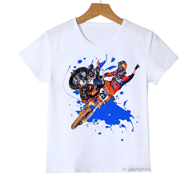 Newly Boys T-Shirts Funny Super Motocross Graphic Print Teen Tshirt Summer Children T Shirs Boys Clothes White Shirt Tops