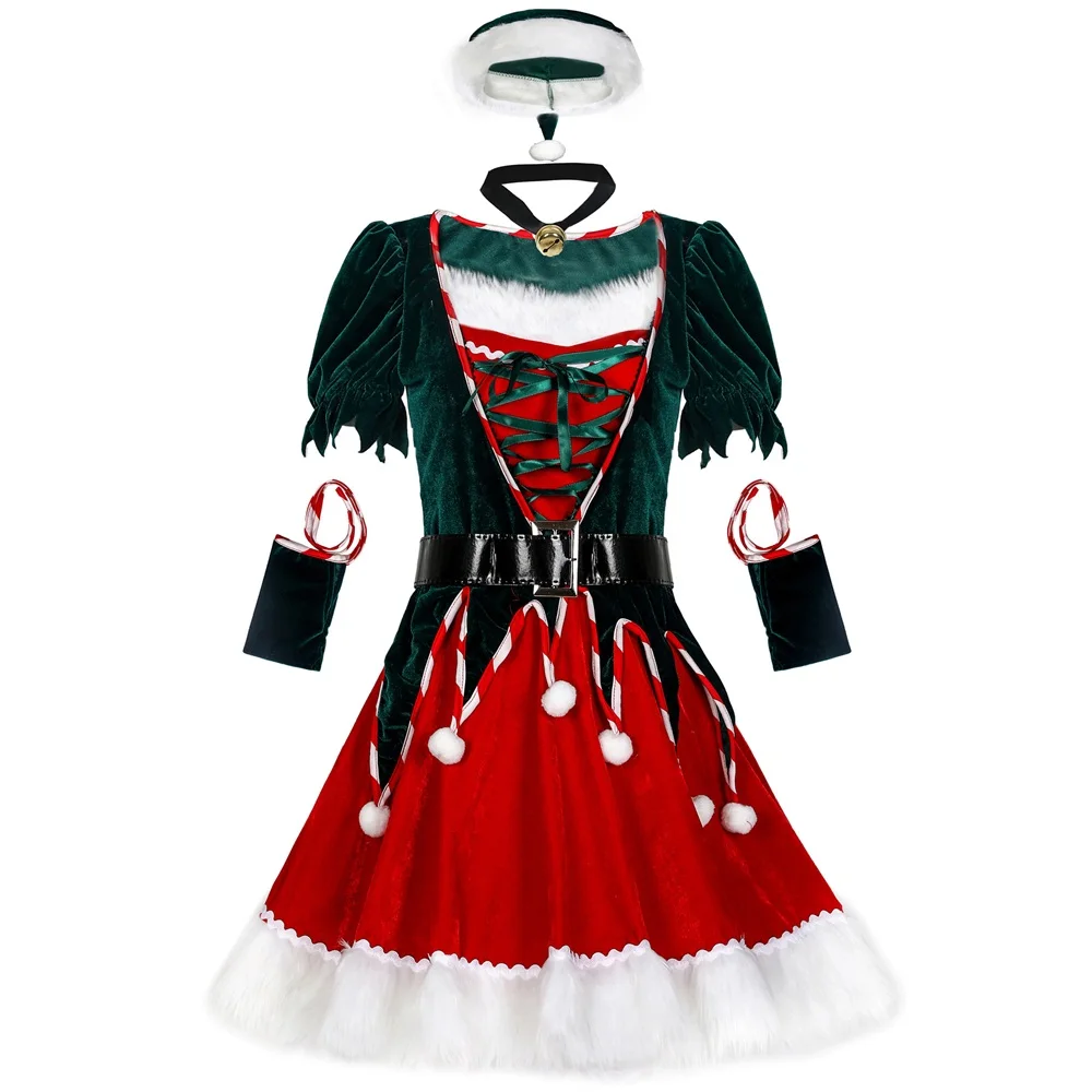 Trajes de natal performances de palco cosplay vestido chapéu meia conjunto completo de roupas de festa de ano novo