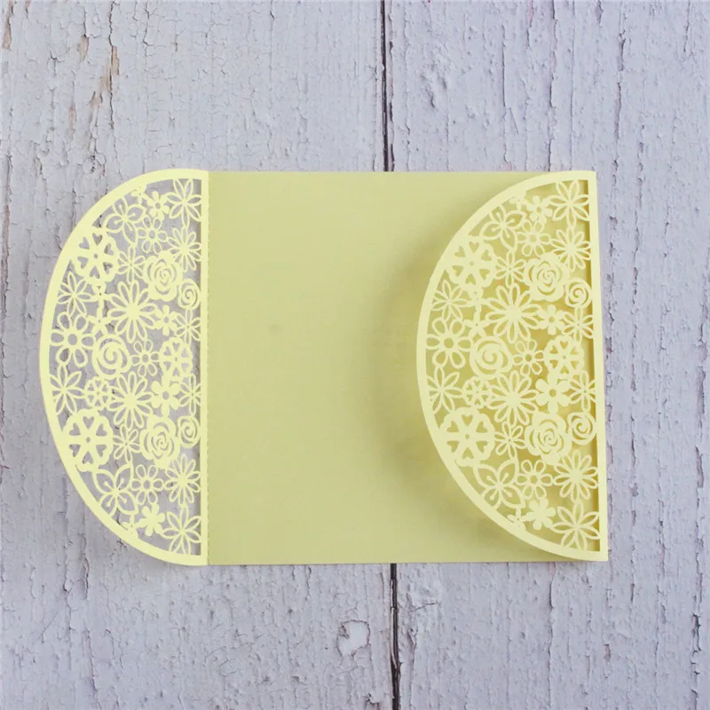 Lemon yellow floral laser cut invitation card custom invite design hollow party invitations 50 pcs