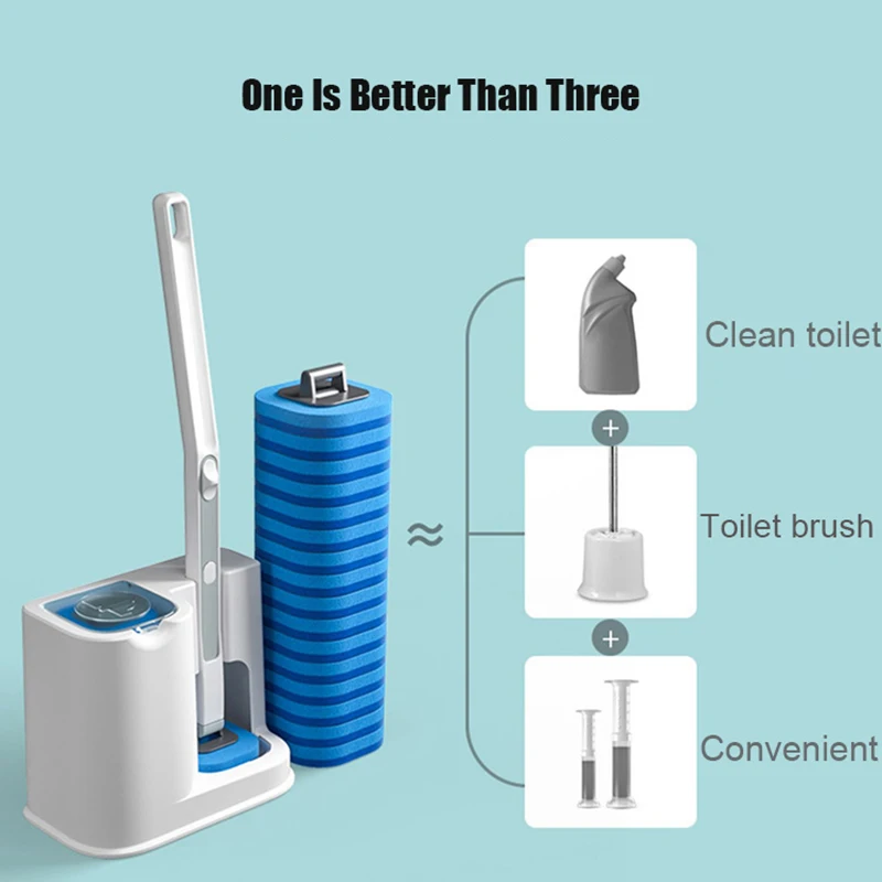 Disposable Toilet Brush with Replacement Brush Head Wall-Mounted No Dead End Toilet Long Handle Cleaning Tool Bathroom Supplies