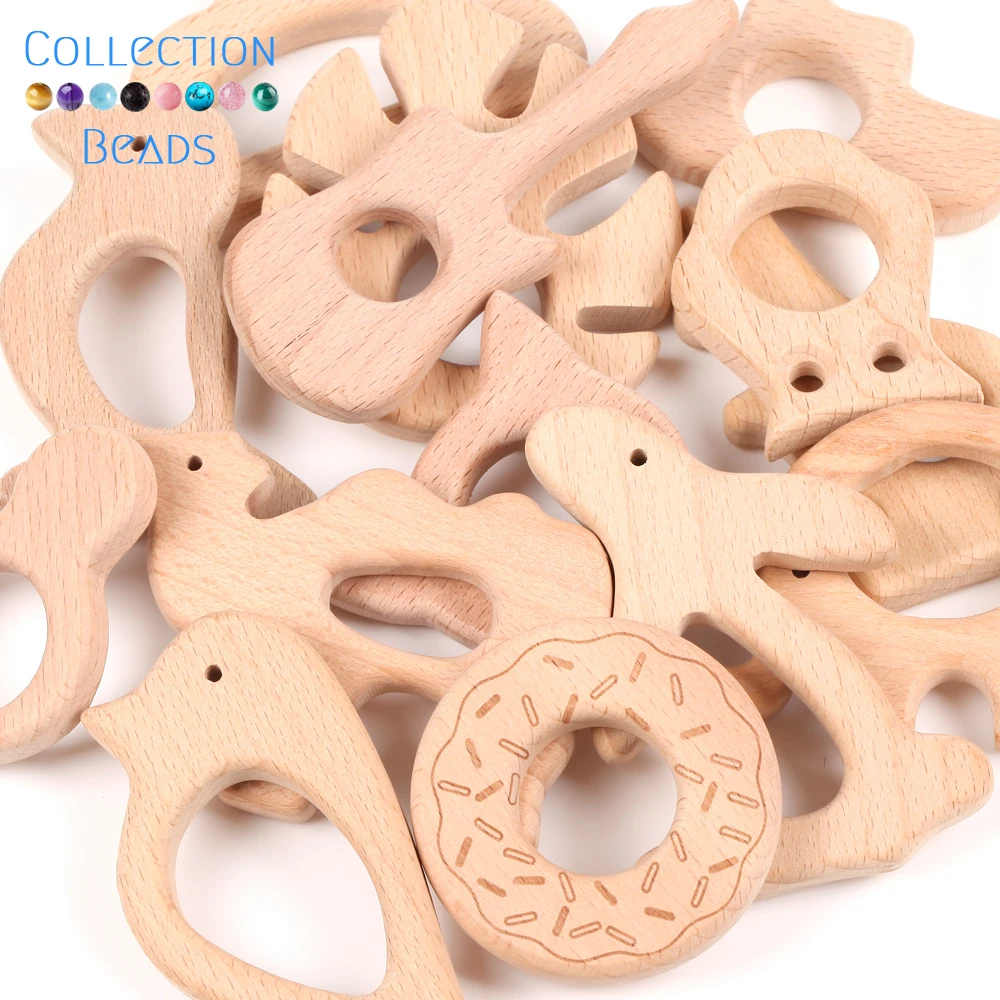 1/3/10Pcs Wooden Teething Animal Heart Star Car Steamship Shaped Safe Bite Wood Toys Diy Accessories