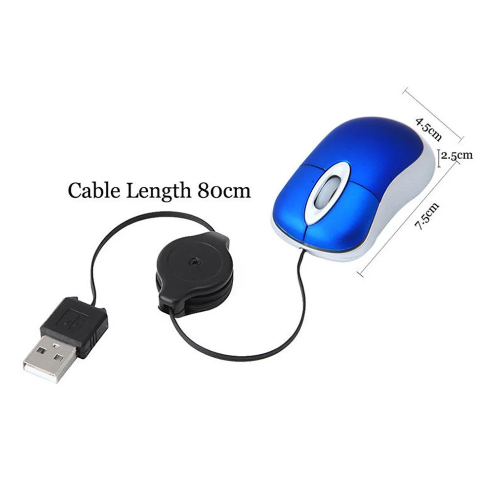 Ratón óptico Mini retráctil ratón portátil Mini USB con cable ratón ergonómico oficina en casa ratones para ordenador PC portátil raton ordenador