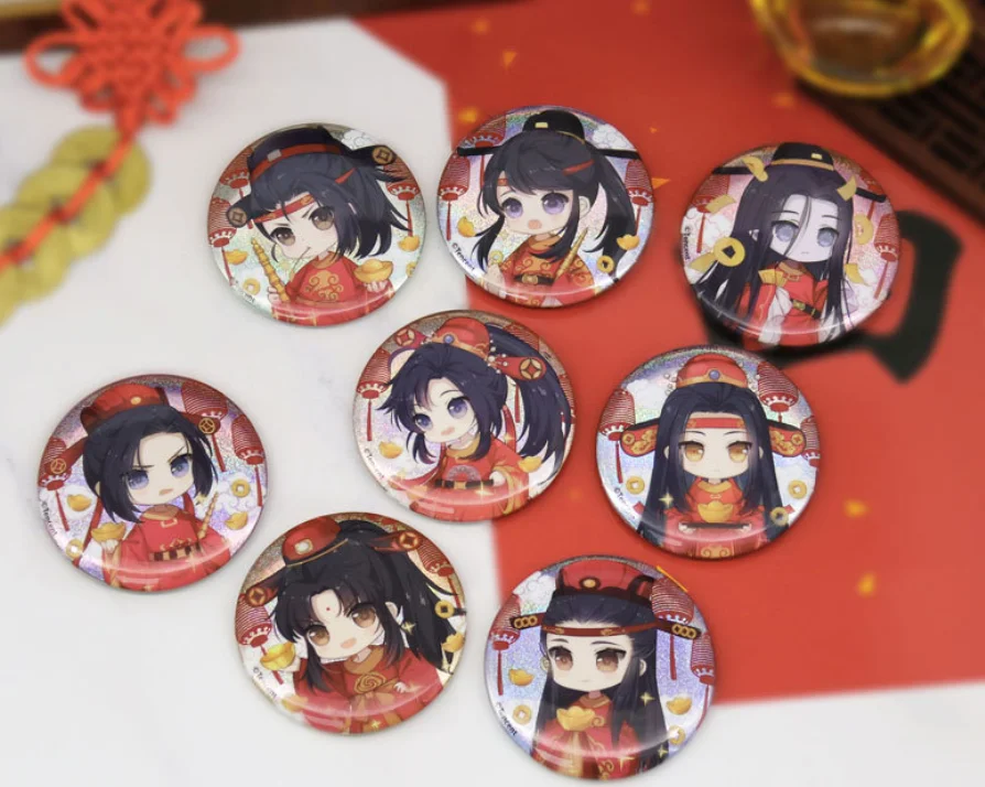 

1pcs Anime Badge Grandmaster of Demonic Cultivation Wei Wuxian Jiang Cheng Badge Brooch Pins Cosplay Prop Decor Women Men Gift