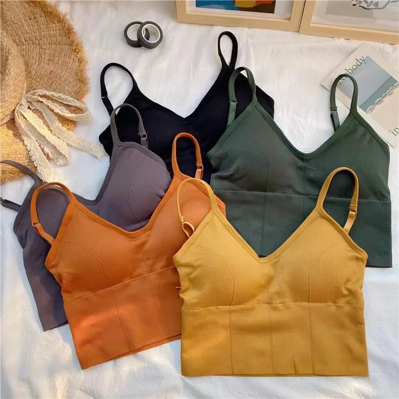 Women Tanks Low Back Crop Top Underwear Female Crop Top Sport Seamless Tops Sexy Lingerie Backless Sleeveless Padded Camisole