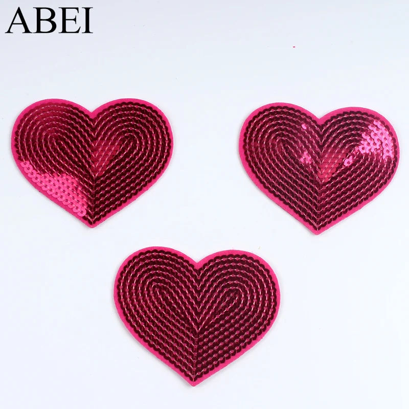 10pcs Rose Sequined Heart Patch DIY Stickers Iron On Patches Sewing Jeans Coats Shoes Hats Sweaters Dress Shirts Badge