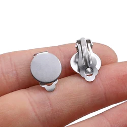 10pcs/lot Stainless Steel Ear Clip Cabochon Blank Base Settings Fit 8/10/12/14mm DIY Earring Jewelry Making Findings Accessories