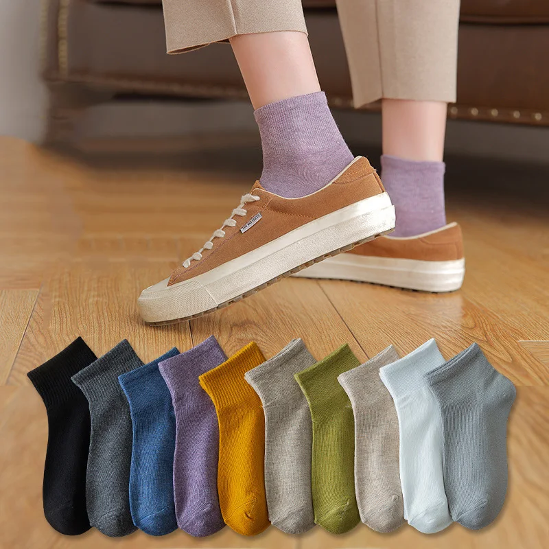 5 Pairs/lot Socks Womens Girls Korean Trend Retro Fashion Color Deodorant Cotton Short Socks Female High Elastic Mouth Sox Meias