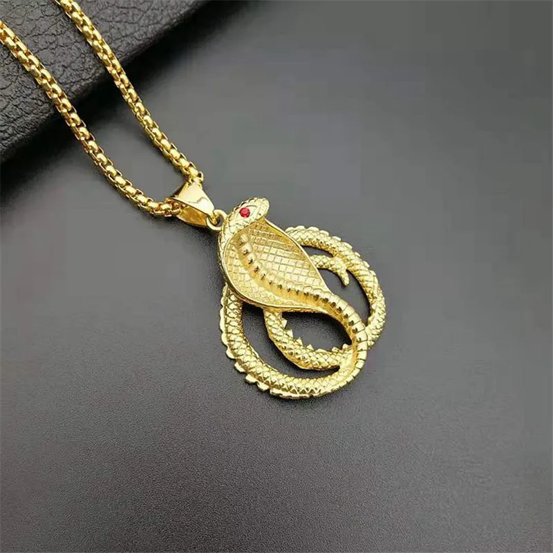 Hip Hop Iced Out CZ Cobra Snake Pendant Necklace For Women Men Gold Color Stainless Steel Animal Jewelry Gift Dropshipping