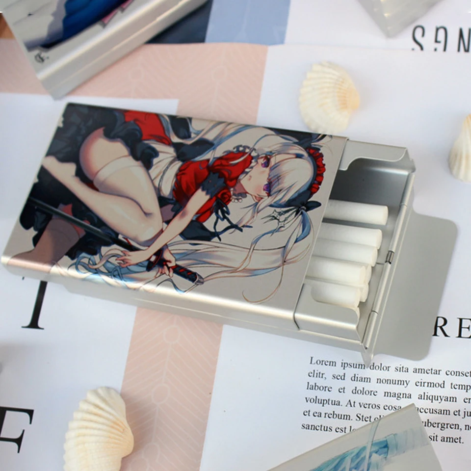 Cartoon Animation Aluminum Alloy Cigarette Case For Ladies Thin Slim Metal  20 Sticks Tobacco Sliding Anime Cigarette Box Case