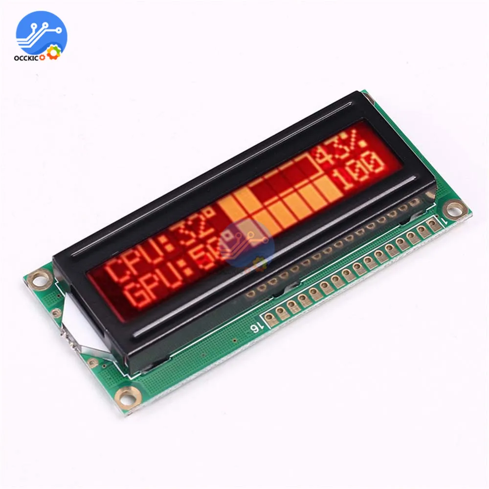 1602A Screen LCD Display Module 5V 16x2 Red Character Dot Black Background Parallel Port LCD Controller Module