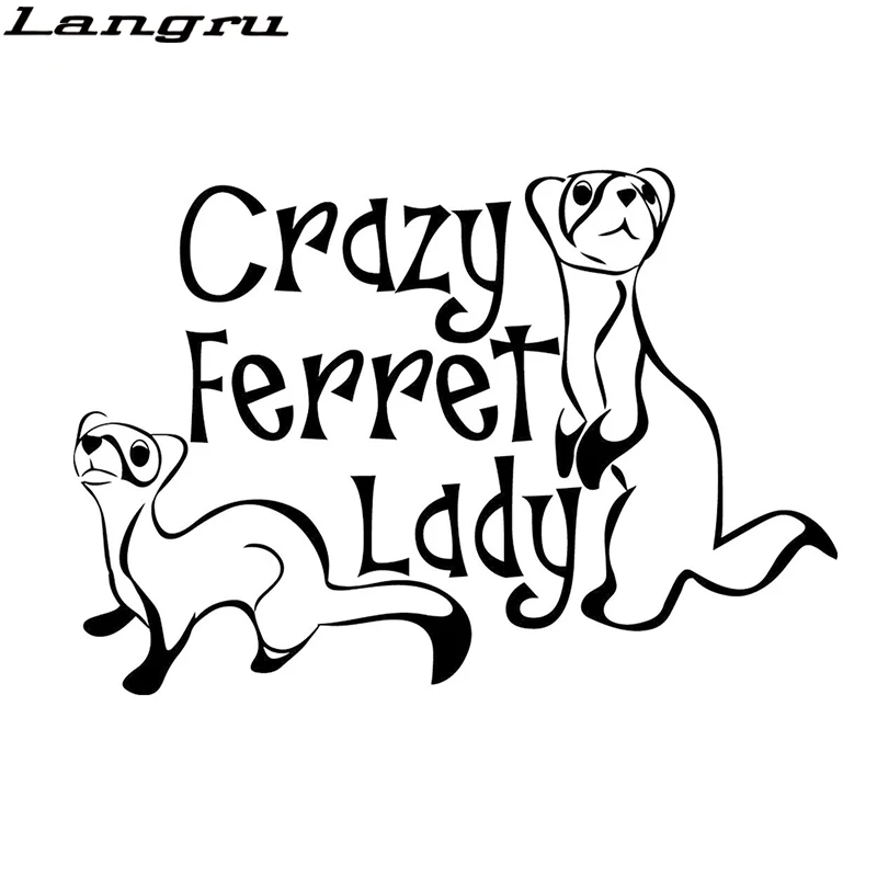 

Langru 15*10.4cm Crazy Ferret Lady Window Bumper Sticker Car Decor Pet Ferrets Love Furry Vinyl Decals Car Stying Jdm