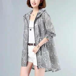 Thin Sun Protection Clothing Women Jacket 2025 New Windbreaker Mid-Length 4XL Hooded Summer Cardigan Female Coat  L380