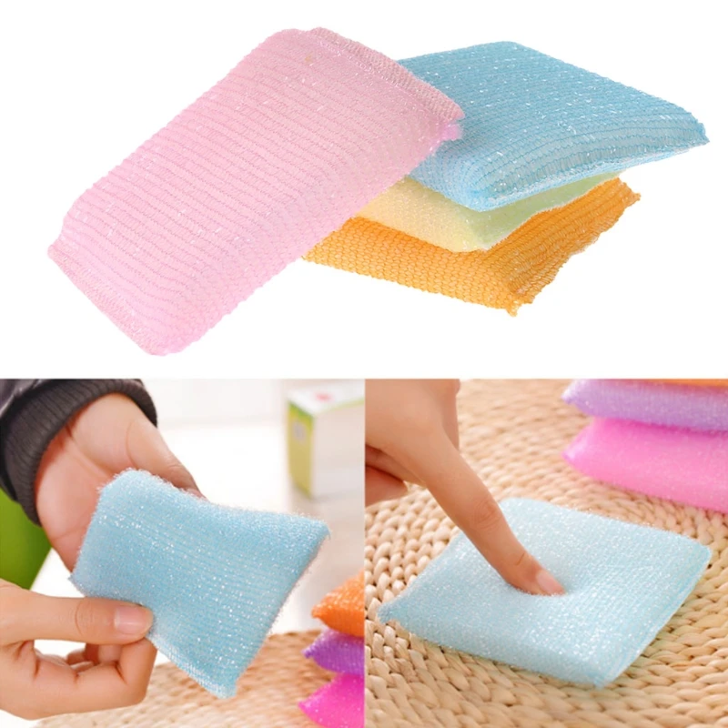 4ชิ้น/เซ็ตนุ่มฟองน้ำ Scouring Pads จานชามทำความสะอาดขัด Scrubber Pad