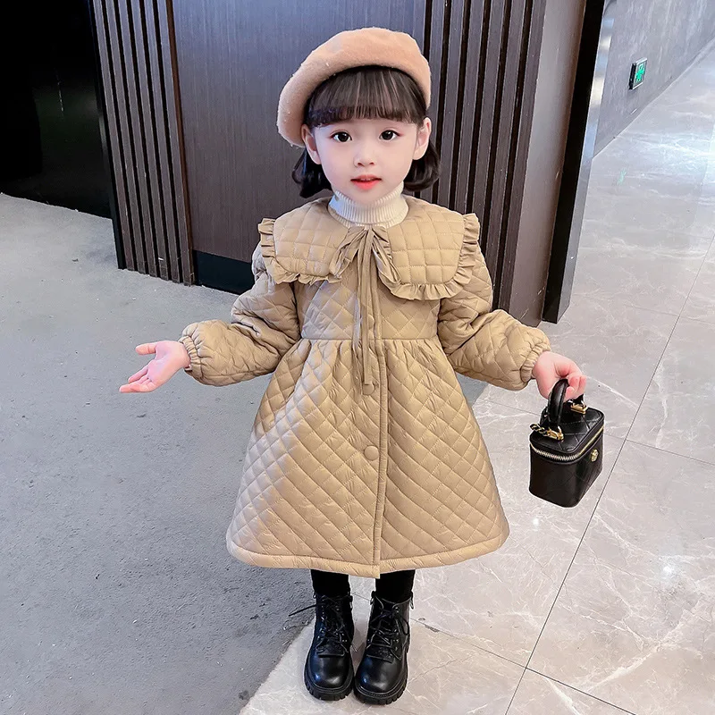 Autumn Winter Girls Coat Sweet Peter Pan Collar Quilted Cotton Velvet Warm Jacket 2-7 Years Baby Kids Overcoat