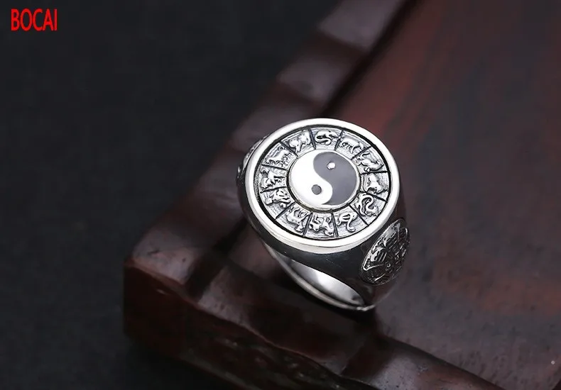 

Real s925 sterling silver fashion personality retro opening ring Thai silver nine palaces gossip zodiac ring