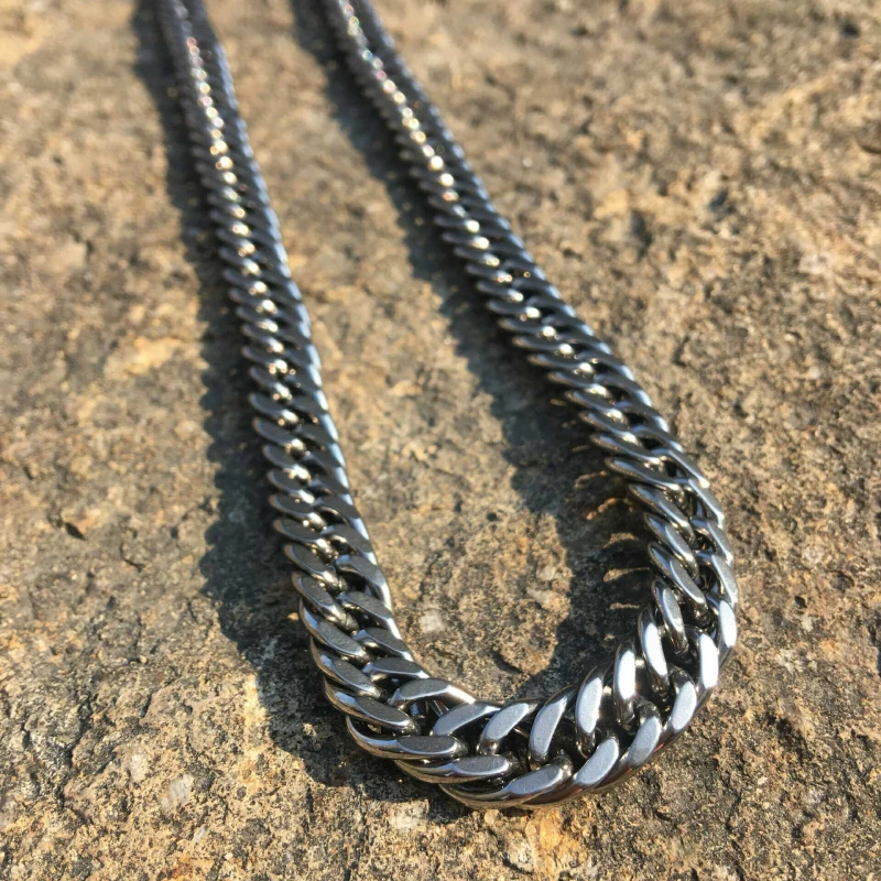 9.5 Mm Titanium Curb Chain 62 Cm Length Necklace 20 Cm Bracelet