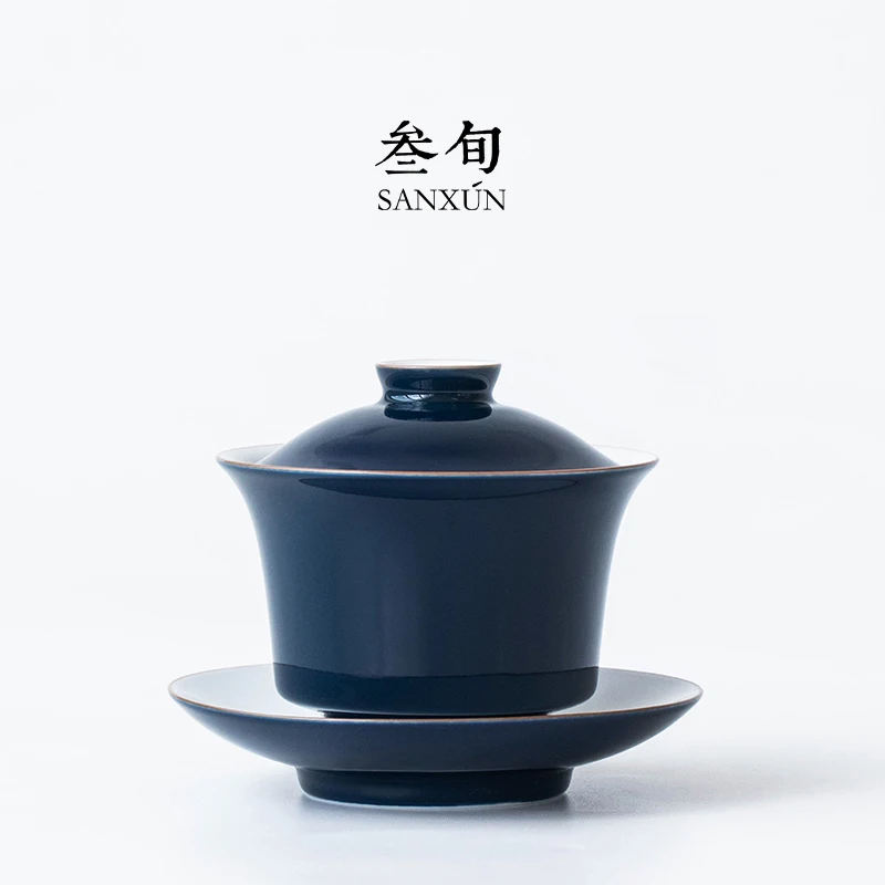 

|Three ten-day ji blue to prevent hot tureen ceramic bowl cups kung fu tea set home a single large tea