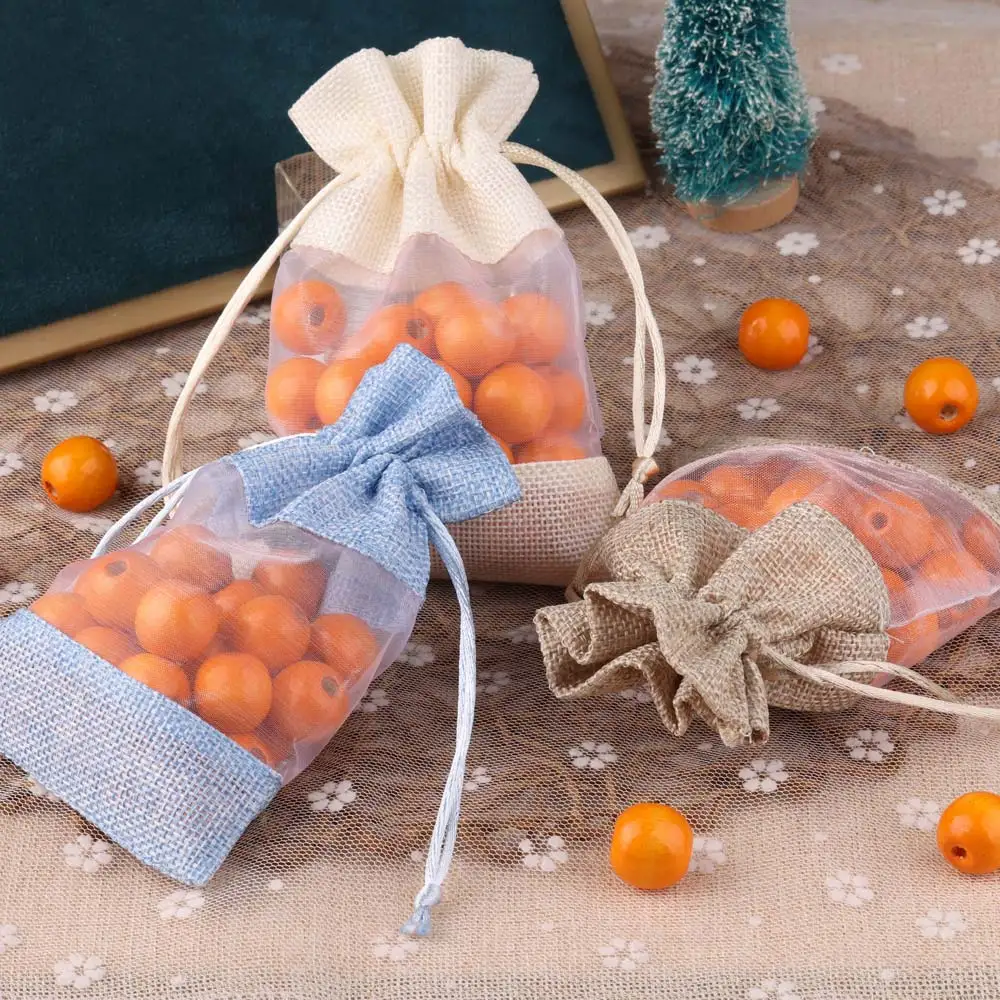 5pcs/lot Double-sided Transparent Linen Bag Drawstring Pocket Candy Wedding  Sachet Collection Jewelry Packaging Gift Bags