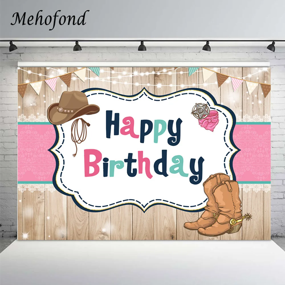 

Mehofond Photography Backdrops Rural Western Cowboy Birthday Party Banner Wood Board Background Photo Studio Photozone Photocall