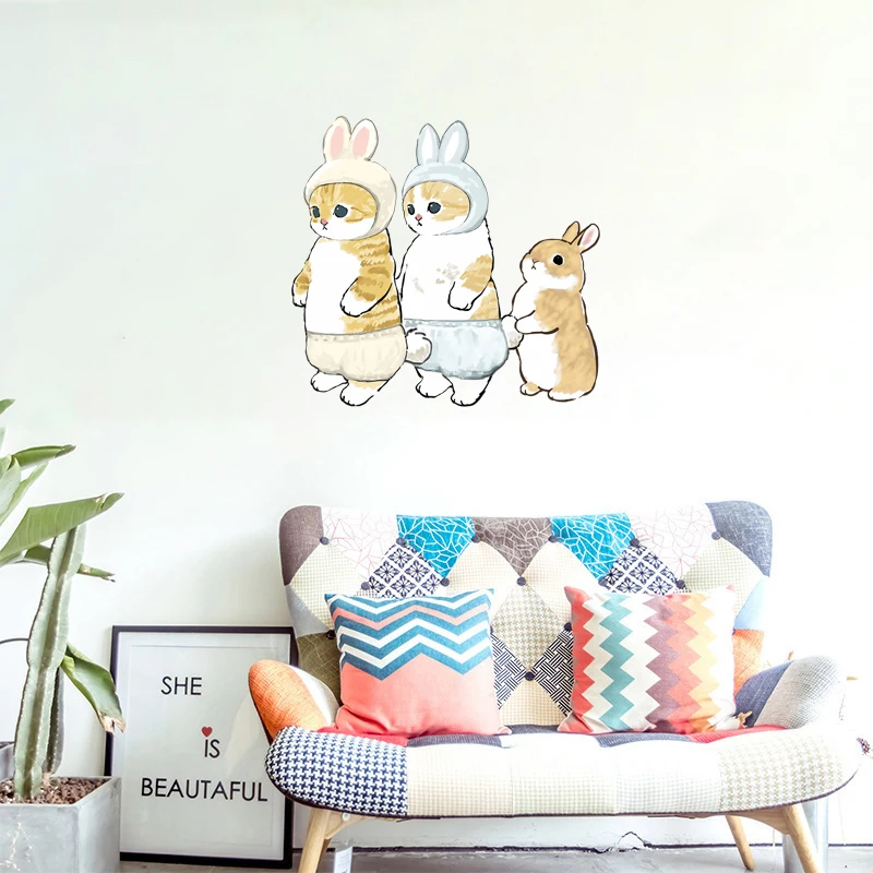 Three Ratels QC397 Mofu Sand Kitty Cats home decoration accessories for living room wall stickers for kids