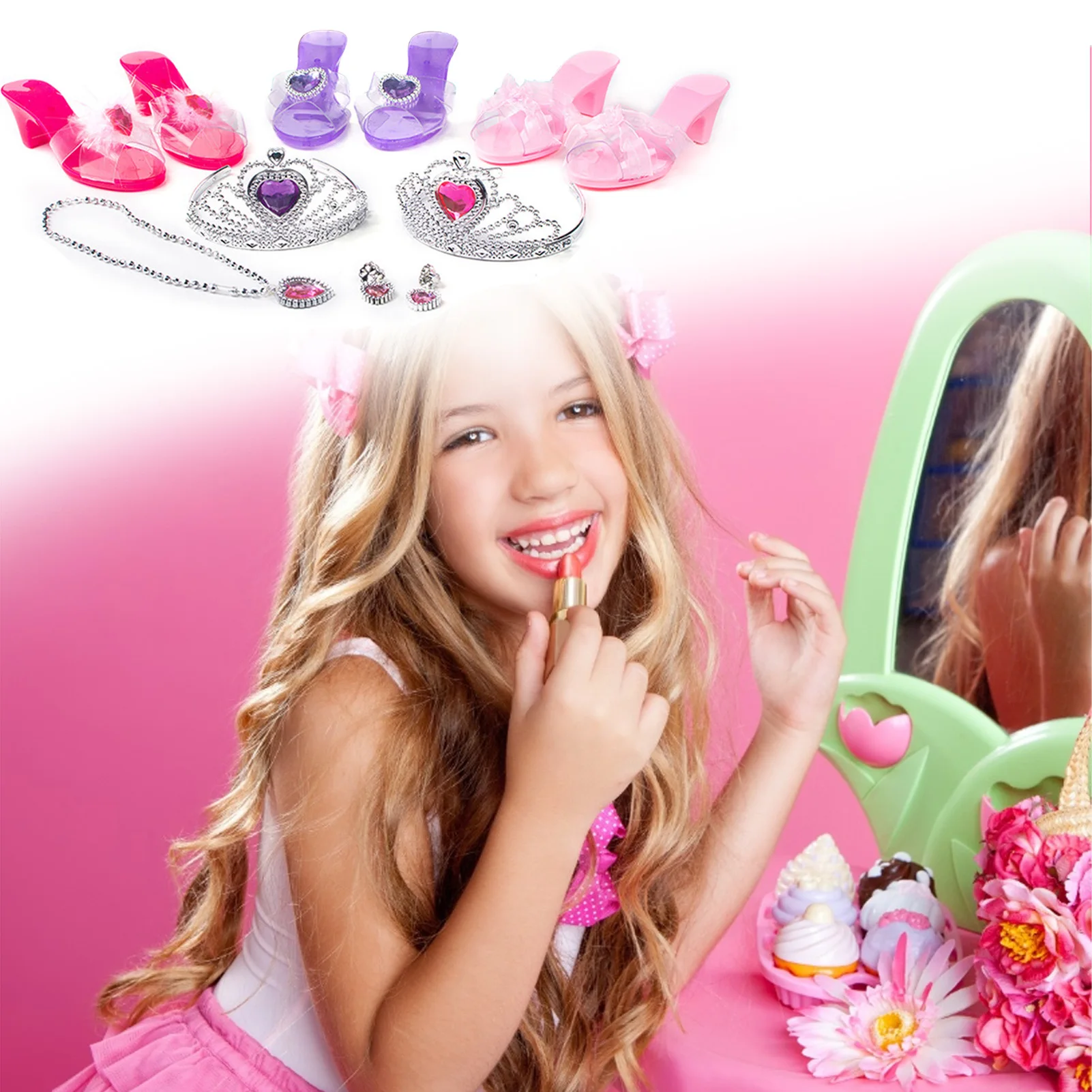 Princess Dress Up Play Toy finta Play House Toy Set Crystal High-heels collana zaino Kit Girl Party Play Toy Accessory