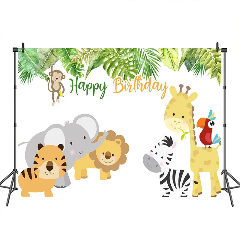 

Birthday Party Backdrop for Photography Wild Cute wild animals Backdrops Children Birthday Party photo booth background