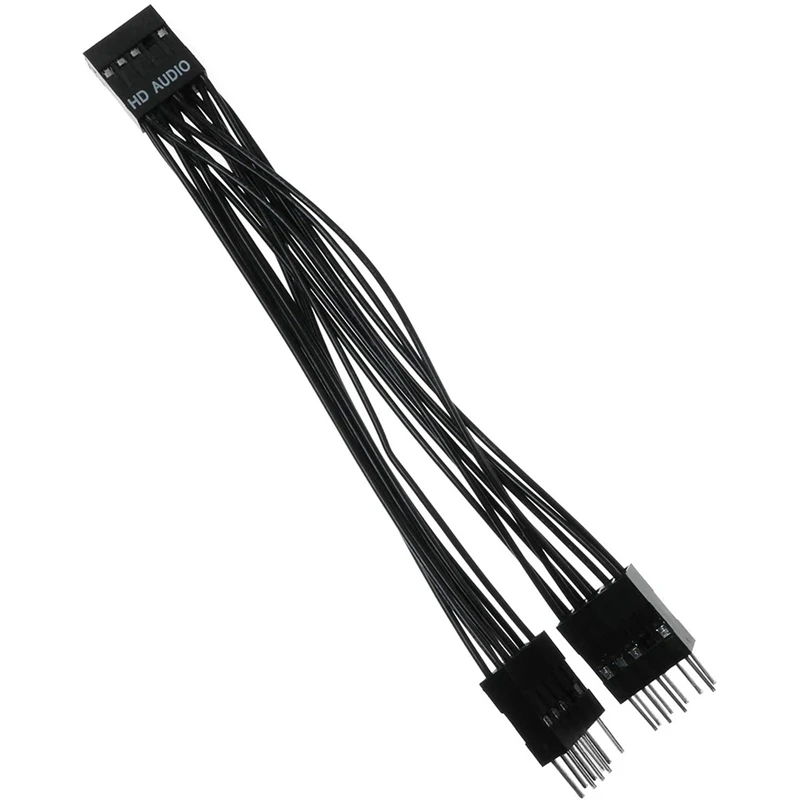 Cabo de extensão de áudio HD, 9Pin, 1 fêmea para 2 macho, Y Splitter, preto para PC, DIY, 10cm, 2 Pack