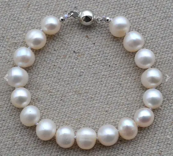 New Favorite Pearl Bracelet AA 9-10MM Ivory Color Big Size 100% Freshwater Pearl Bracelet Round Ball Clasp Wedding Friend Gift